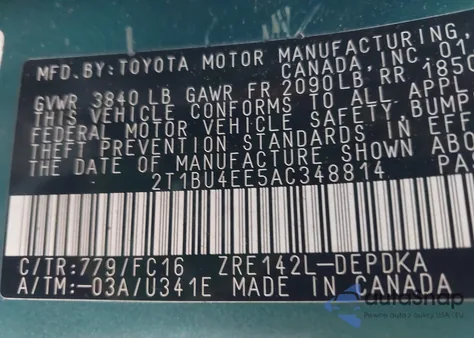 2010 Toyota Corolla Le из США, поврежденный, VIN 2T1BU4EE5AC348814